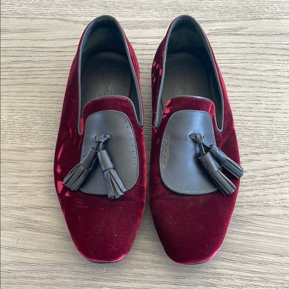 Salvatore Ferragamo Red and Black Velvet Loafers